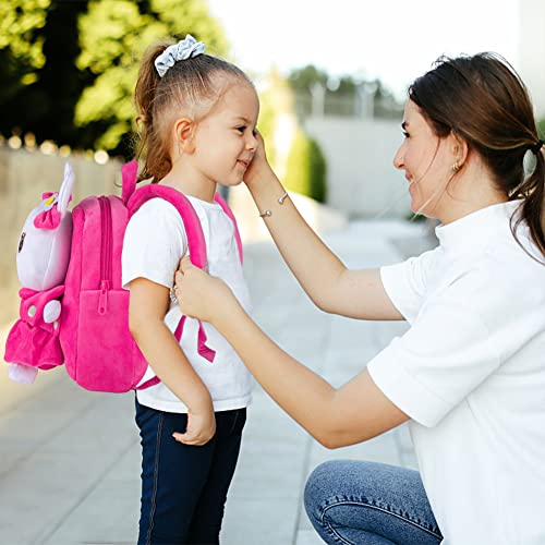 Kids Toddler Backpack Baby Girl Backpack with Stuffed Bunny Mini Plush Toys for Toddler Girls Gifts 2 3 4 5 6 Years Old Easter Gift Little Doll Stuffed Animal Rabbit Plushie Schoolbag Rose Red 9.8''