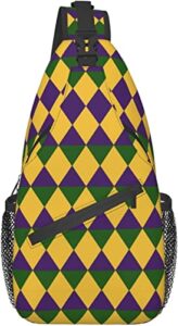 mardi gras colors crossbody sling backpack sling bag travel hiking chest bag daypack