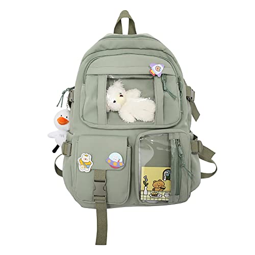 Kawaii Backpack for Girls Cute Aesthetic Backpack with Cute Plush Keychain Badge Pins for Teen Girls School Gift