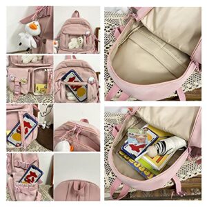 Kawaii Backpack for Girls Cute Aesthetic Backpack with Cute Plush Keychain Badge Pins for Teen Girls School Gift