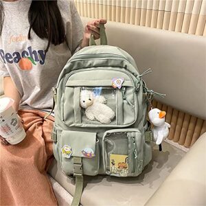 Kawaii Backpack for Girls Cute Aesthetic Backpack with Cute Plush Keychain Badge Pins for Teen Girls School Gift