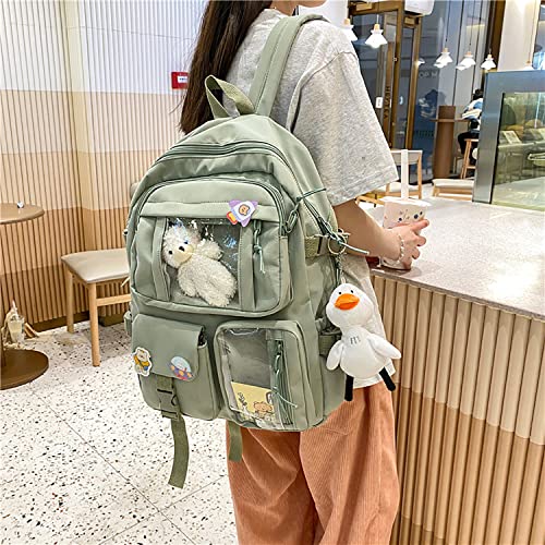 Kawaii Backpack for Girls Cute Aesthetic Backpack with Cute Plush Keychain Badge Pins for Teen Girls School Gift