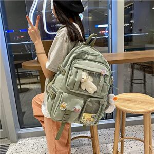 Kawaii Backpack for Girls Cute Aesthetic Backpack with Cute Plush Keychain Badge Pins for Teen Girls School Gift
