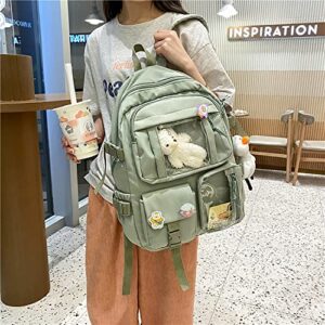 Kawaii Backpack for Girls Cute Aesthetic Backpack with Cute Plush Keychain Badge Pins for Teen Girls School Gift