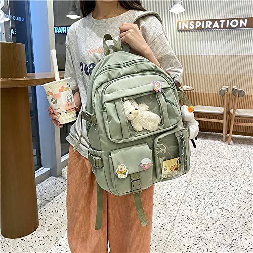 Kawaii Backpack for Girls Cute Aesthetic Backpack with Cute Plush Keychain Badge Pins for Teen Girls School Gift