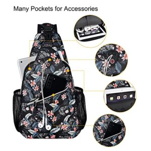 MOSISO Sling Backpack, Multipurpose Travel Hiking Daypack Rope Crossbody Shoulder Bag, Lychnis
