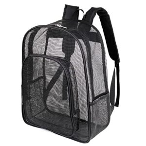 mesh backpack heavy duty see through mesh backpack semi-transparent mesh backpacks for adults,school,college,beach,swimming,outdoor sports,black