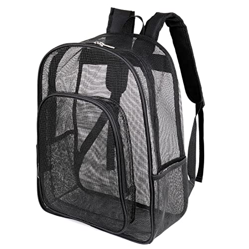 Mesh Backpack Heavy Duty See Through Mesh Backpack Semi-Transparent Mesh Backpacks for Adults,School,College,Beach,Swimming,Outdoor Sports,Black