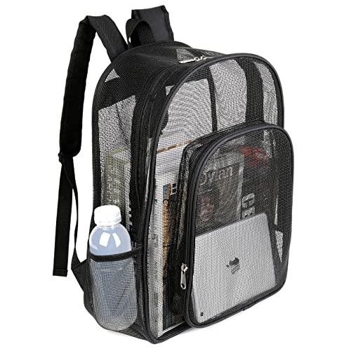 Mesh Backpack Heavy Duty See Through Mesh Backpack Semi-Transparent Mesh Backpacks for Adults,School,College,Beach,Swimming,Outdoor Sports,Black