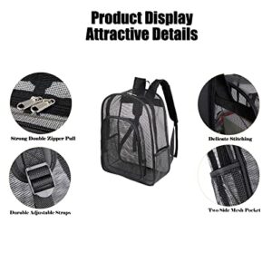 Mesh Backpack Heavy Duty See Through Mesh Backpack Semi-Transparent Mesh Backpacks for Adults,School,College,Beach,Swimming,Outdoor Sports,Black