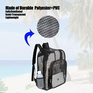 Mesh Backpack Heavy Duty See Through Mesh Backpack Semi-Transparent Mesh Backpacks for Adults,School,College,Beach,Swimming,Outdoor Sports,Black