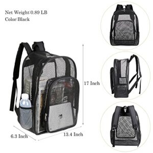 Mesh Backpack Heavy Duty See Through Mesh Backpack Semi-Transparent Mesh Backpacks for Adults,School,College,Beach,Swimming,Outdoor Sports,Black