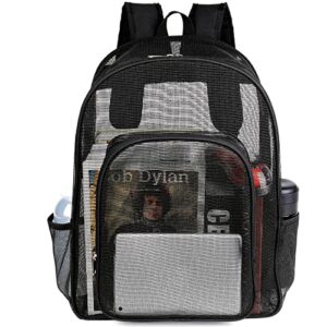 Mesh Backpack Heavy Duty See Through Mesh Backpack Semi-Transparent Mesh Backpacks for Adults,School,College,Beach,Swimming,Outdoor Sports,Black