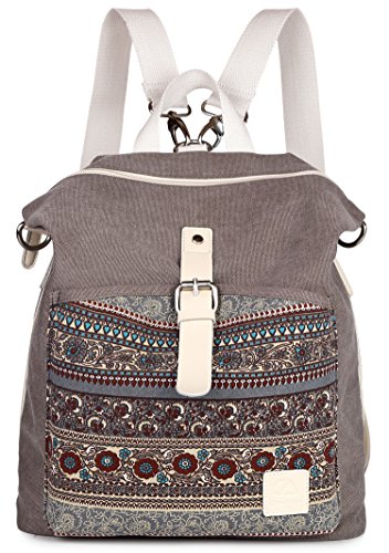 ArcEnCiel Women Girl Backpack Canvas Rucksack Shoulder Bag (Gray)