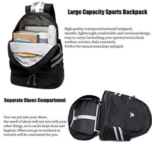 Gym Backpack for Women Waterproof Travel Backpack with Shoe Compartment Wet Pocket Lightweight Sports Backpack for Kid Adults(Standard Black)