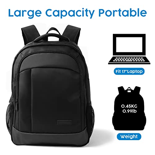Richanvol Travel Laptop Backpack 17.3 Inch Waterproof Computer Back Pack for Women & Men College School Backbag with Compartment Black