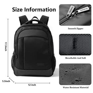 Richanvol Travel Laptop Backpack 17.3 Inch Waterproof Computer Back Pack for Women & Men College School Backbag with Compartment Black