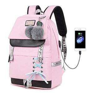 lmeison backpack for girls kids schoolbag children bookbag women casual daypack teenage girls’ backpack middle school students bookbag outdoor daypack with usb charge port, pink