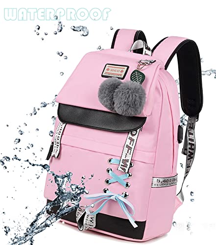 Lmeison Backpack for Girls Kids Schoolbag Children Bookbag Women Casual Daypack Teenage Girls' Backpack Middle School Students Bookbag Outdoor Daypack with USB Charge Port, Pink