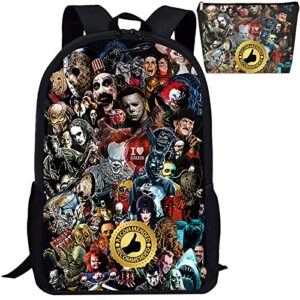 oipmknvu horror movie backpack, multi-function travel laptop backpack, business daypack bag, adjustable shoulder strap bookbag 17″