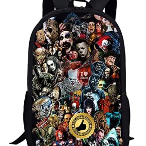 OIPMKNVU Horror Movie Backpack, Multi-Function Travel Laptop Backpack, Business Daypack Bag, Adjustable Shoulder Strap Bookbag 17"