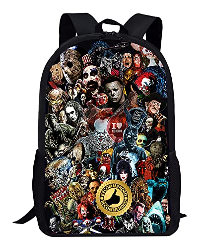 OIPMKNVU Horror Movie Backpack, Multi-Function Travel Laptop Backpack, Business Daypack Bag, Adjustable Shoulder Strap Bookbag 17"