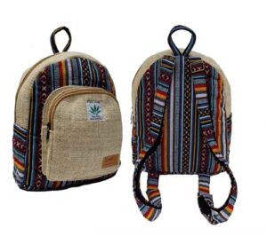 himalayan fashion handmade hemp mini backpack – multicolor backpack | bohemian hippie backpack, beige, small