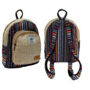 Himalayan Fashion Handmade Hemp Mini Backpack - Multicolor Backpack | Bohemian Hippie Backpack, Beige, Small