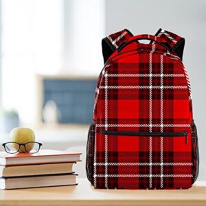 Classic Plaid Pattern Burgundy Red White Large Backpack for Boys Girls SchoolBag with Multiple Pockets Canvas