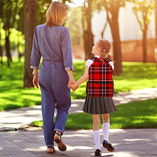 Classic Plaid Pattern Burgundy Red White Large Backpack for Boys Girls SchoolBag with Multiple Pockets Canvas