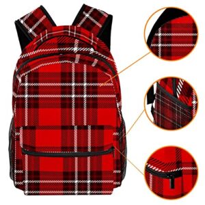 Classic Plaid Pattern Burgundy Red White Large Backpack for Boys Girls SchoolBag with Multiple Pockets Canvas