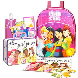 Disney Princess Mini Backpack with Lunch Box and Puzzle Set - Bundle with 11" Princess Backpack, Princess Lunch Tin, 48 Pc Puzzle, Water Bottle, Stickers, More | Princess Backpack for Toddlers
