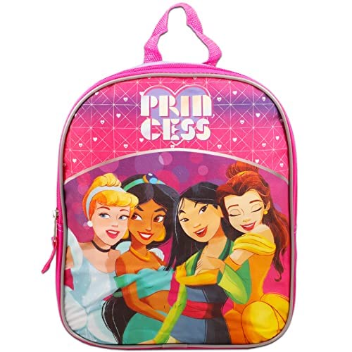 Disney Princess Mini Backpack with Lunch Box and Puzzle Set - Bundle with 11" Princess Backpack, Princess Lunch Tin, 48 Pc Puzzle, Water Bottle, Stickers, More | Princess Backpack for Toddlers