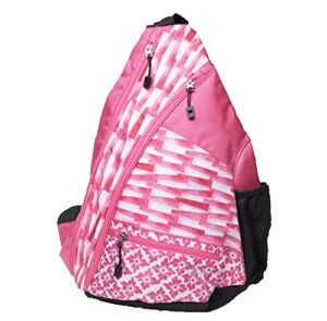 ladies printed pickleball sling bag – “peppermint” – new | holds multiple paddles | shoe bag included | easy to carry | designed expressly for pickleball