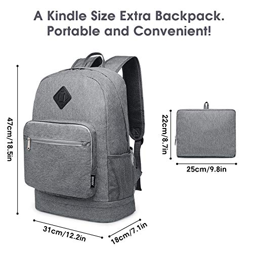 WANDF Foldable Backpack with Shoe Pocket Wet Compartment for Men Women (Grey)