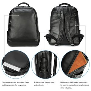 DEHAI Genuine Leather Laptop Backpack For Men 15.6 inch Computer Business Travel Shoulder Bag Large Capacity Women Back Pack Purses Work Daypacks for Weekender/Shopping/Casual/College-Black