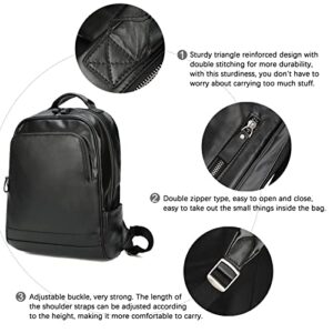 DEHAI Genuine Leather Laptop Backpack For Men 15.6 inch Computer Business Travel Shoulder Bag Large Capacity Women Back Pack Purses Work Daypacks for Weekender/Shopping/Casual/College-Black