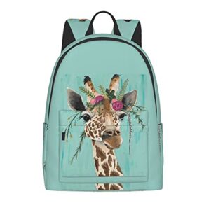 fehuew 16 inch backpack giraffe with floral headpiece laptop backpack full print school bookbag shoulder bag for travel daypack
