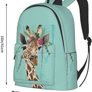 FeHuew 16 inch backpack Giraffe with Floral Headpiece Laptop Backpack Full Print School Bookbag Shoulder Bag for Travel Daypack