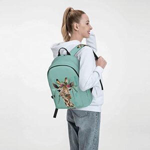 FeHuew 16 inch backpack Giraffe with Floral Headpiece Laptop Backpack Full Print School Bookbag Shoulder Bag for Travel Daypack