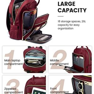 LOVEVOOK Laptop Backpack for Women, Work Travel Backpack Purse for Women Water Resistant, School Bookbag for Women, Nurse Bag Teacher Computer Backpack with USB Charging Port, Fits 15.6'' Laptop Wine