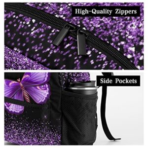 ArtGift Custom Print Purple Butterfly Waterproof Backpack for Birthday Holiday Gift, 12.2(L) x 5.9(W) x 16.5(H) Inch