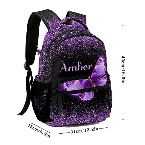 ArtGift Custom Print Purple Butterfly Waterproof Backpack for Birthday Holiday Gift, 12.2(L) x 5.9(W) x 16.5(H) Inch