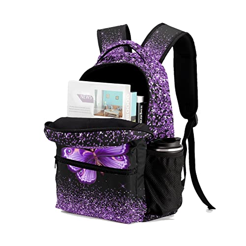 ArtGift Custom Print Purple Butterfly Waterproof Backpack for Birthday Holiday Gift, 12.2(L) x 5.9(W) x 16.5(H) Inch