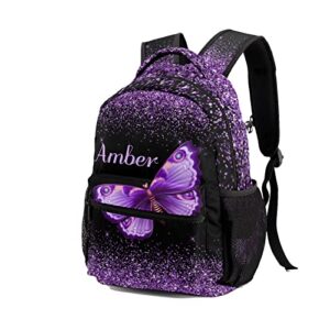 ArtGift Custom Print Purple Butterfly Waterproof Backpack for Birthday Holiday Gift, 12.2(L) x 5.9(W) x 16.5(H) Inch