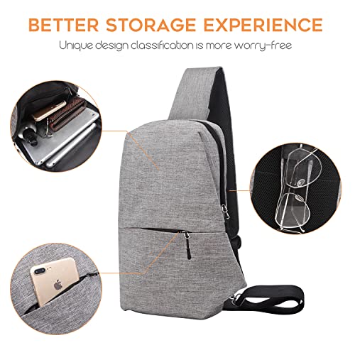 Sling Bag for Men Women Shoulder Backpack Chest Bags Crossbody Daypack for Travel Hiking Camping Outdoor Trip (Gray)