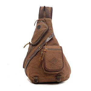 canvas sling bag, large canvas chest bag sling chest shoulder bag crossbody sling backpack for men women (coffee)