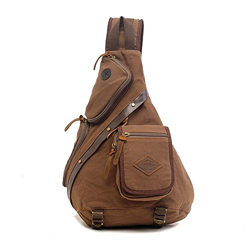 Canvas Sling Bag, Large Canvas Chest Bag Sling Chest shoulder Bag Crossbody Sling Backpack for Men Women (Coffee)