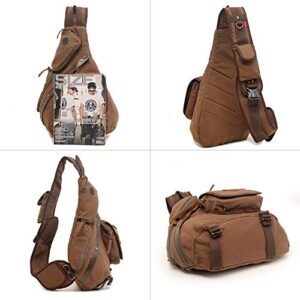 Canvas Sling Bag, Large Canvas Chest Bag Sling Chest shoulder Bag Crossbody Sling Backpack for Men Women (Coffee)