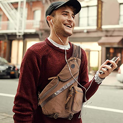 Canvas Sling Bag, Large Canvas Chest Bag Sling Chest shoulder Bag Crossbody Sling Backpack for Men Women (Coffee)